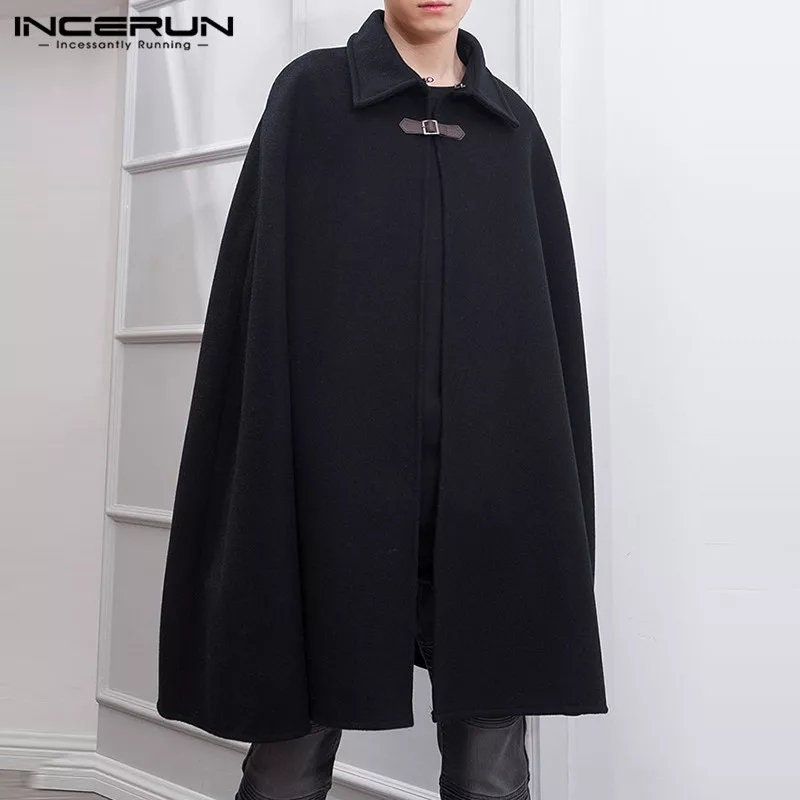 Mens Winter Warm Gothic Punk Cape Cloak Poncho Casual Loose Coat Jacket Overcoat