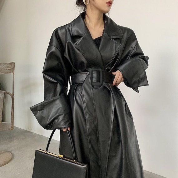 Lautaro Long Oversized Leather Trench Coat for Women Long | Etsy