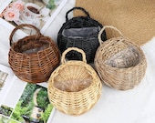 4Colors Flower Planter Wall Hanging Wicker Rattam Basket Garden Vine Pot Indoor Plants Holder