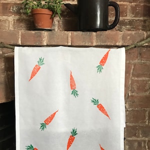 TEA TOWEL x CARROTS - hand block printed 100% cotton flour sack tea towel