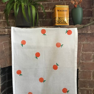TEA TOWEL x TANGERINES - hand block printed 100% cotton flour sack tea towel