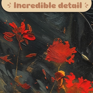 Dynamic composition showcasing Malenia's iconic pose amidst a sea of luminous scarlet rot flowers, evoking the game's eerie ambiance.