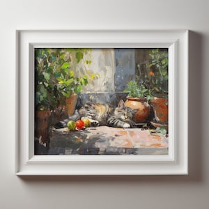 Garden Serenity Cat Digital Print - Tranquil Nature and Pet Art