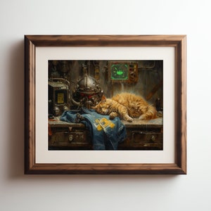Fallout Cat Sleeping in Vault-Tec Jumpsuit | Funny Post-Apocalyptic Kitty Art | Printable Digital Download