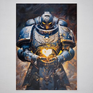 Space Marine Heart of Devotion Poster | Epic Sci-Fi Valentine Gift for Gamers, Geeky Anniversary Decor, Nerdy Husband Present