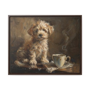 Adorable Fluffy Maltese Puppy Oil Painting Print on Framed Canvas - Cute Dog Wall Decor, Perfect Pet Lover Gift, Home Artwork