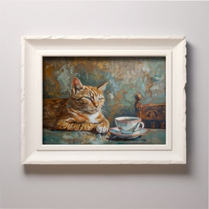 Relaxed Orange Tabby Cat Oil Painting Style - Grumpy Cat Art -  Printable Digital Download Wall Art