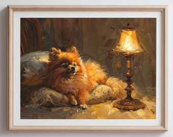 Adorable Pomeranian Dog Oil Painting Style - Poster - Art Print