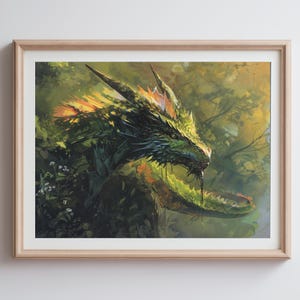 Emerald Fire: Targaryen Dragon Art Poster -  Fantasy Beast in Lush Forest - Dragon Inspired Wall Decor