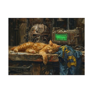 Radiant Paws of the Wasteland - Post-Apocalyptisches Sci-Fi Katzen Poster | Retro Ölgemälde Stil Kunstdruck für Gamer & Katzenliebhaber