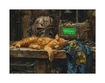 Radiant Paws of the Wasteland - Post-Apocalyptic Sci-Fi Cat Poster | Retro Oil Painting Style Art Print for Gamers & Cat Lovers