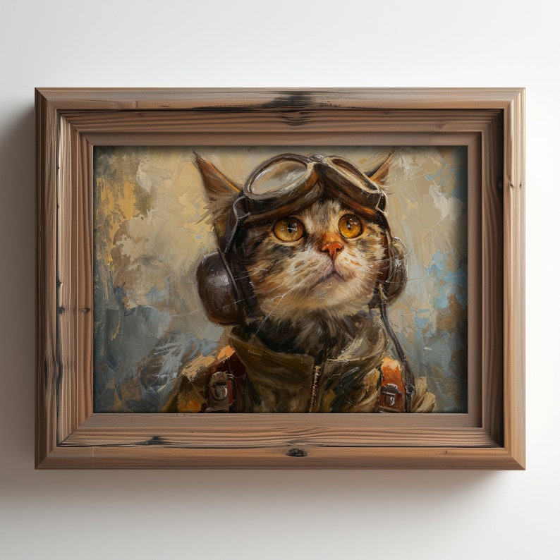 Aviator Cat Art Print - Vintage Pilot Kitty - Aviation Enthusiast Decor - Digital Download - Printable Wall Art