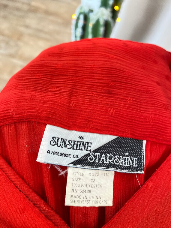 Starshine Sunshine Red Dress | 1970's Shiny Crink… - image 8