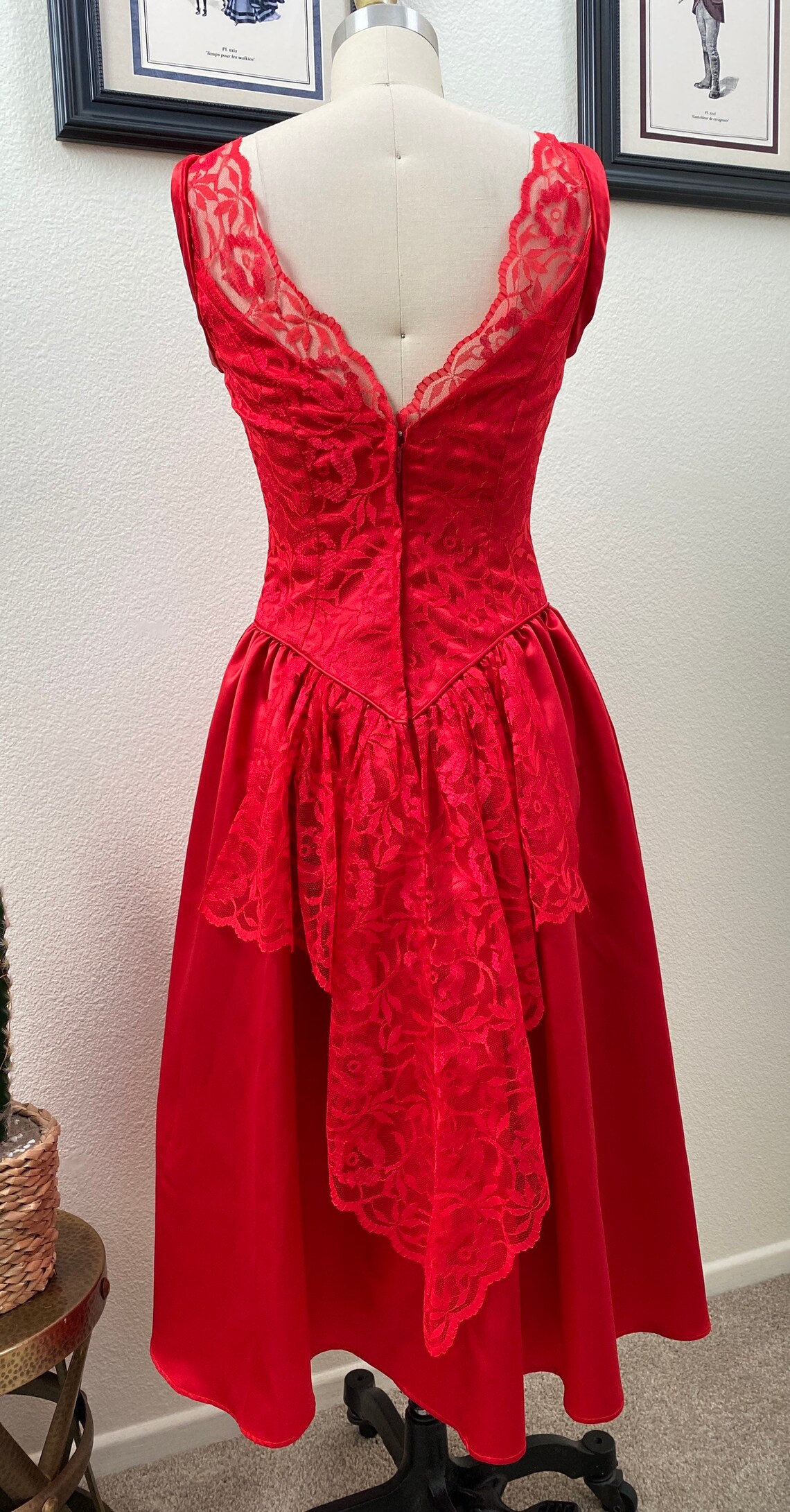 The Wedding of Lydia Deetz Vintage Satin Red Lace Dress with | Etsy