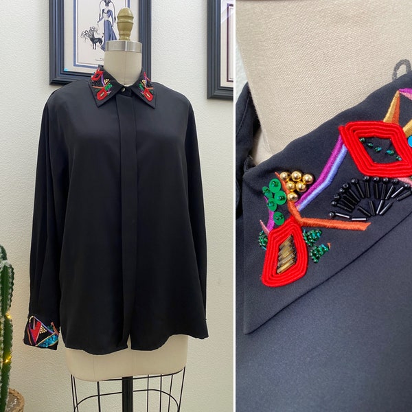 It’s All Fun and Games | 1980's Embellished Blouse by Yves St. Clair | Sequins, Beads, Embroidery | Size 12
