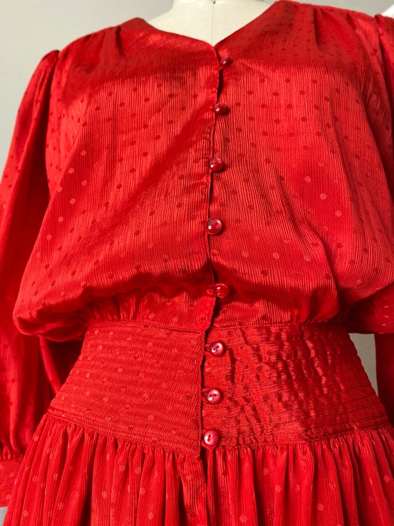 Starshine Sunshine Red Dress | 1970's Shiny Crink… - image 3