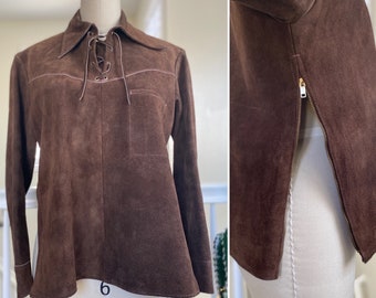 Woodstock Vibes | 1950s-1970s Suede Hunting Pullover | Side Zip, Fully Lined, Thick Suede | Burning Man, Cowboy, Rancher | Unisex S/M