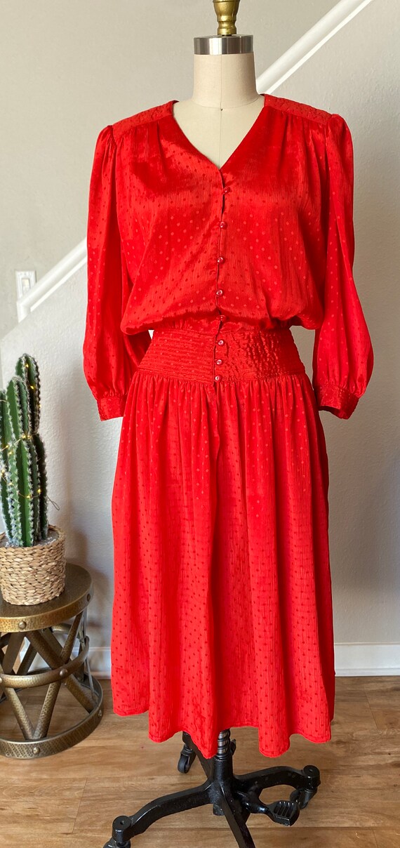 Starshine Sunshine Red Dress | 1970's Shiny Crink… - image 9