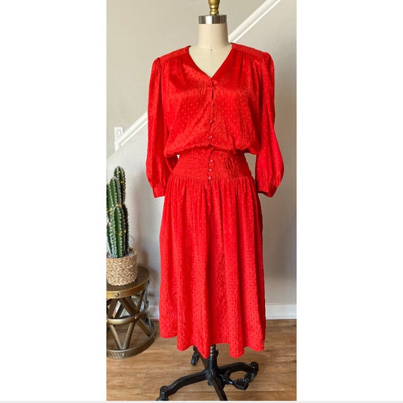 Starshine Sunshine Red Dress | 1970's Shiny Crink… - image 1