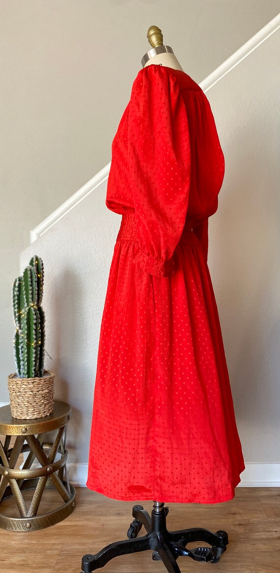 Starshine Sunshine Red Dress | 1970's Shiny Crink… - image 4