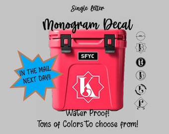 Single Letter Monogram Waterproof Custom Decal For your Cooler (or anything)