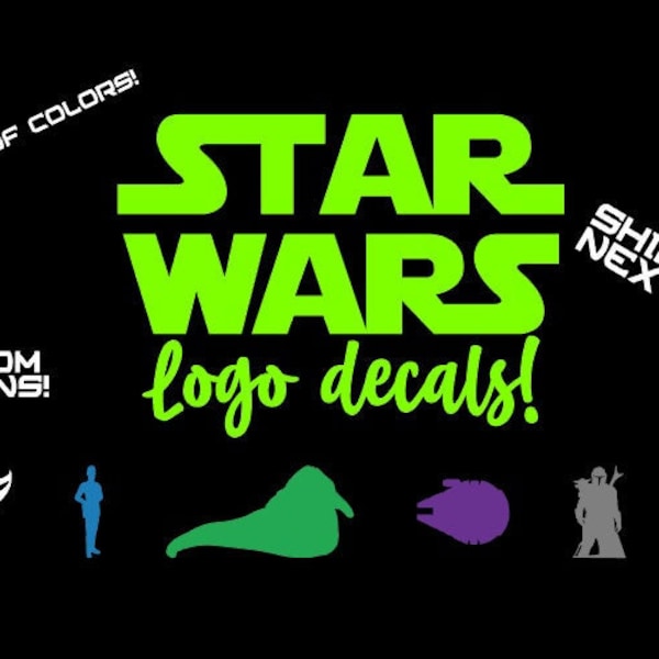 Star Wars Logo Decals!! Waterproof! Sticks on Glass, helmets, metal, plastic, folders, desks and more. inspired by Star Wars Font