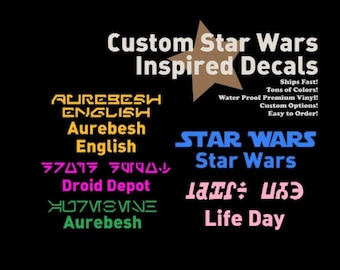 Custom Star Wars Aurebesh Vinyl Decal: Waterproof, Heavy Duty