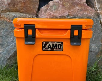 CAMO PATTERNS! Cooler badge. waterproof vinyl Make Your Own Personalized sticker.  Easy to customize. Fast shipping! brushed aluminum!