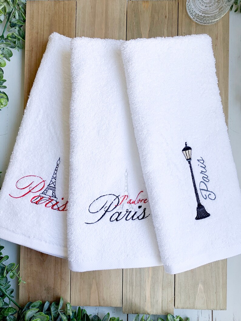 Embroidered Guest Bathroom White Hand Towel French/paris Etsy