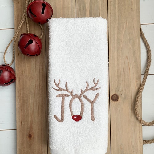 Details about   Embroidered White  Bathroom Hand Towel & Cloth MERRY CHRISTMAS w Holly H1496 