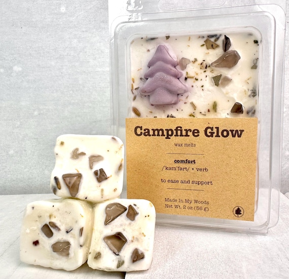 Campfire Glow Soy Wax Melts | Smoky Woodsy Scent, Crystals, Herbs (Comfort Intention)