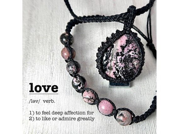 Adjustable Macrame Rhodonite Necklace & Bracelet Gift Set