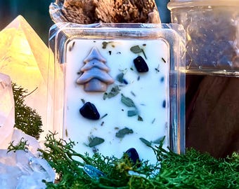 Towering Pines Wachs schmilzt mit Kristallen & Kräutern | Sojawachs schmilzt | Duft Kiefernwald | Holziger Raumduft | Absicht zu schützen