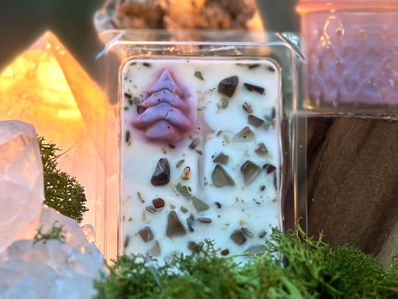Campfire Glow Wax Melts With Crystals & Herbs | Soy Wax Melts | Smoky Woodsy Scent | Cozy Home Fragrance | Comfort Intention