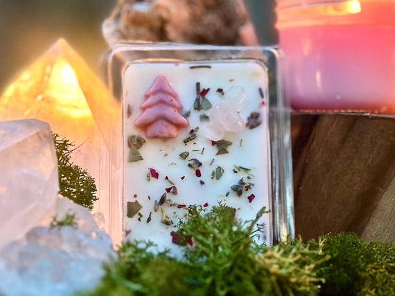 Honeyed Woods Wax Melts With Crystals & Herbs | Soy Wax Melts | Amber Vanilla Scent | Romantic Cozy Home Fragrance | Love Intention