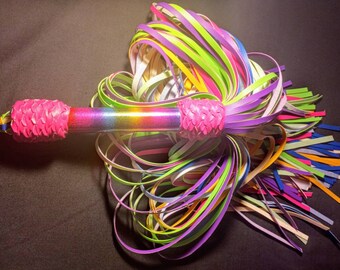 Rainbow Flogger-Rainbow Dash Extra Thick an Thuddy Flogger with UV  Glow in the dark handle and Beads