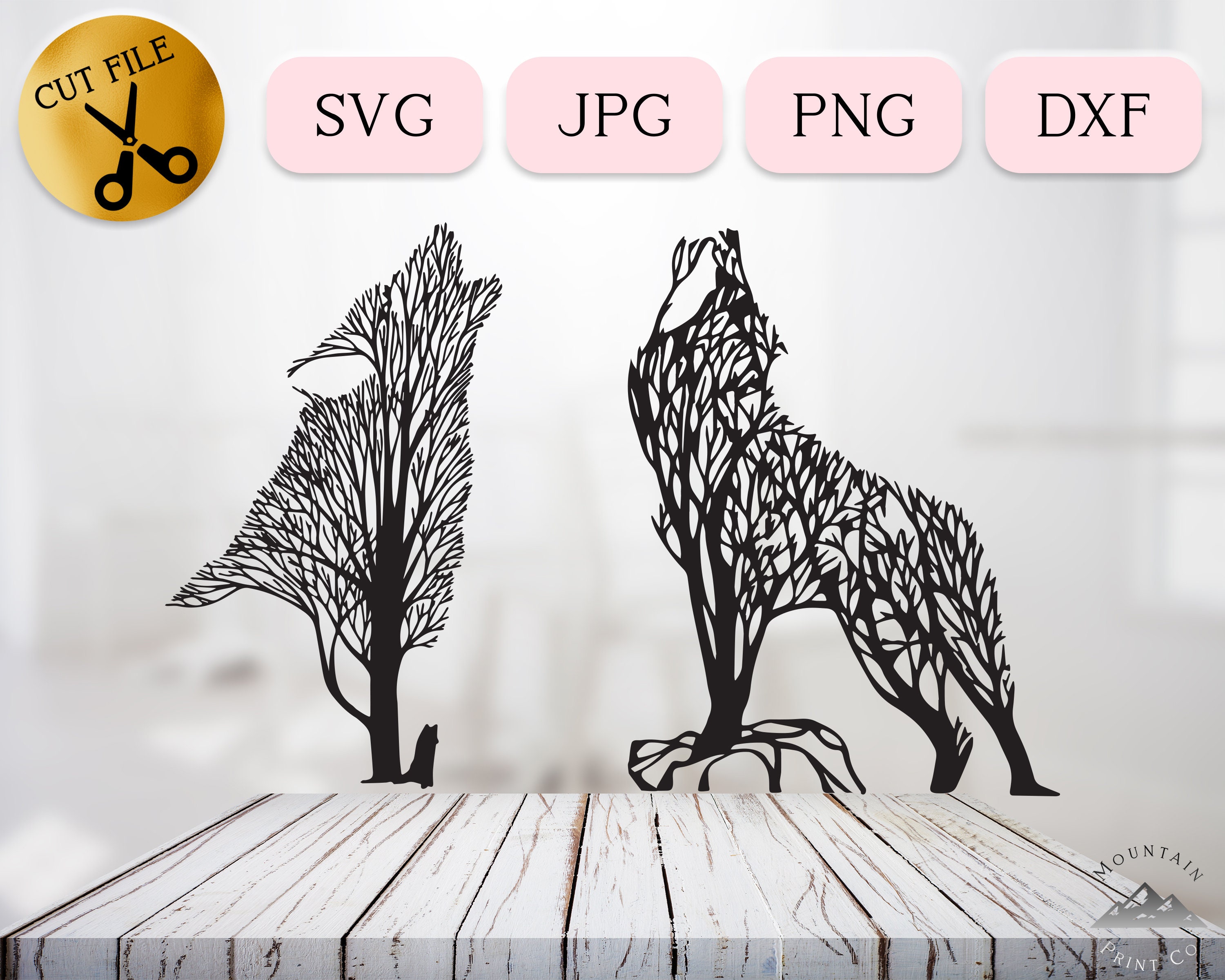 Vinyl Wall Decal Wolf Head Silhouette Abstract Nature Tree Forest Stic —  Wallstickers4you