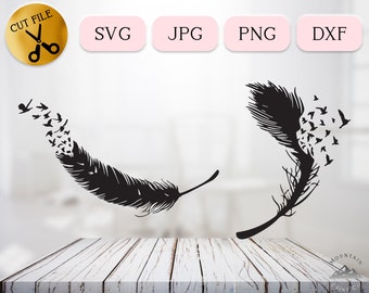 Feather with Birds SVG bundle, Angel Wings Clipart, Memory Funeral Vector, Your Wings Were Ready svg Love Memorial svg Cut File, JPG PNG dxf