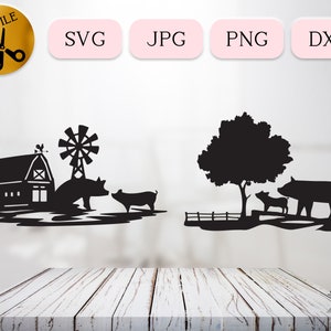 Bauernhof Schweine-Svg-Bundle, Baby Schwein Silhouette, Bauernhof Tier zwart Cricut Clipart, Bauernhof Leben Dxf, Bauernhof Clipart, Ranch Silhouette, Spielen im Schlamm Png