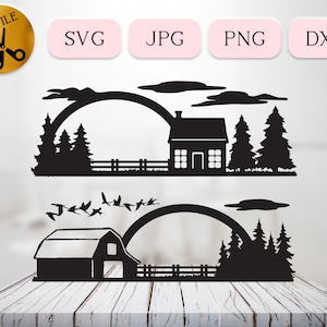 Homestead Silhouette SVG Bundle, Clipart ferme rurale, agriculture scène Svg, Dxf vie à la ferme, vie à la campagne Svg, scène de ferme maison rurale Jpg Png