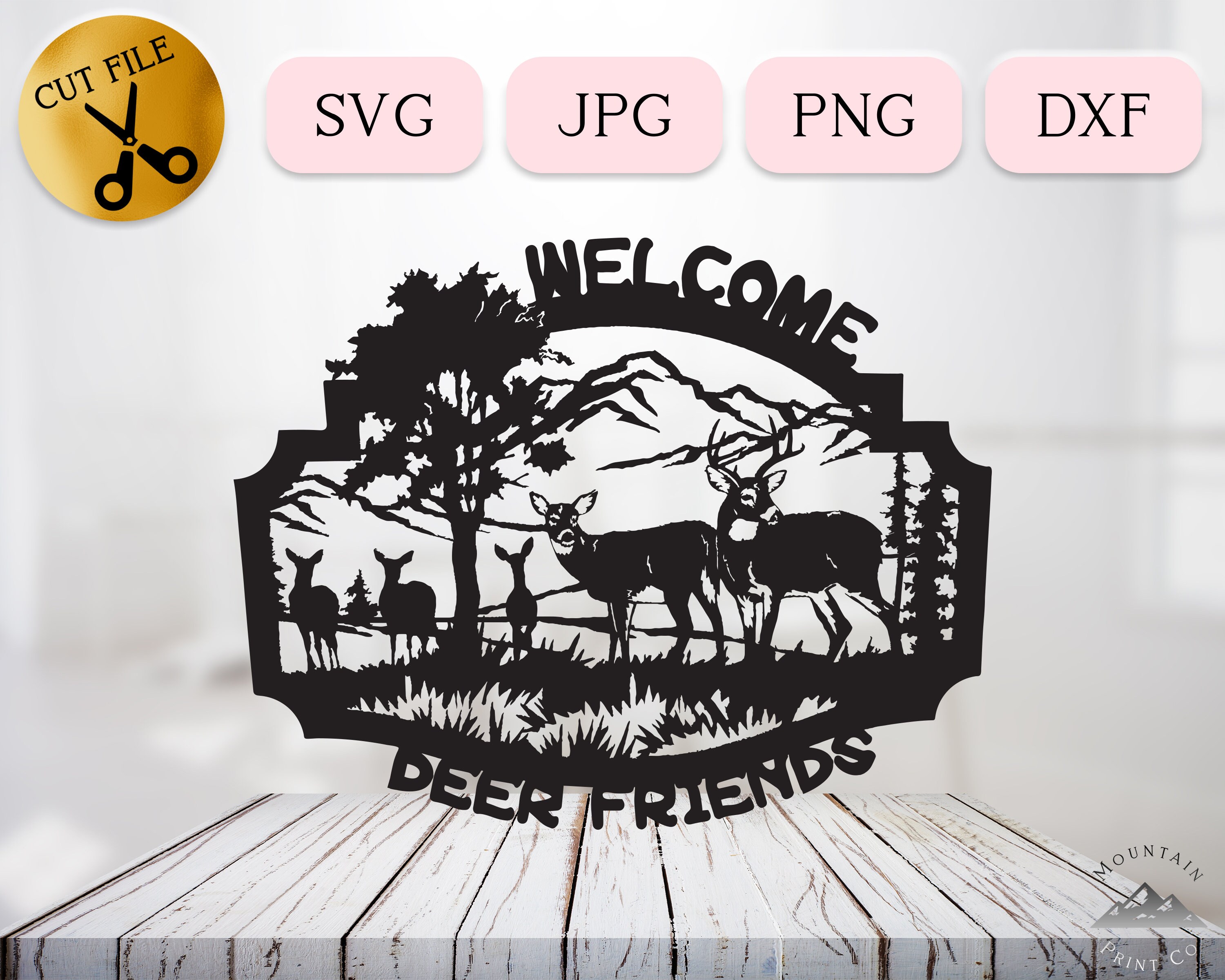Download Deer Friends Svg Woodland Deer Silhouette Deer Family Forest Vector Nature Landscape Laser Cut File Welcome Sign Svg Jpg Png Dxf