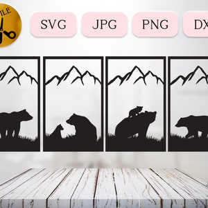 Paquete SVG de oso para Cricut, escena de guardería de animales Svg, mamá osa Svg, bebé oso Svg, silueta de oso de montaña, aventura de vida salvaje Svg Jpg Png