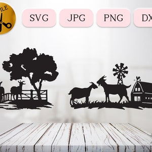 Bundle Svg ferme chèvre, Clipart bébés chèvres, chèvre scène Cricut coupe fichier, Silhouette ranch chèvre, vecteur d'animaux de la ferme, Dxf bébé chèvre vie à la ferme
