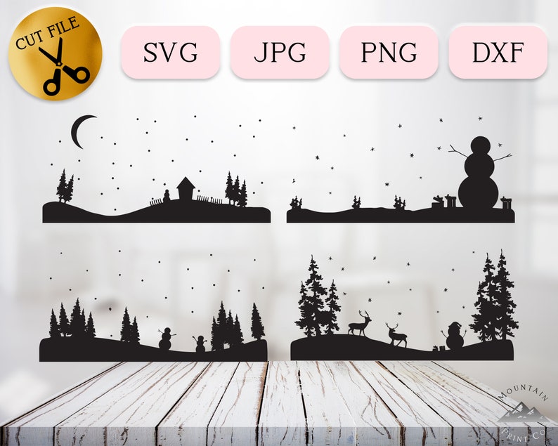 Download 4 Christmas Snowman Silhouette Scenes SVG Bundle Simple | Etsy