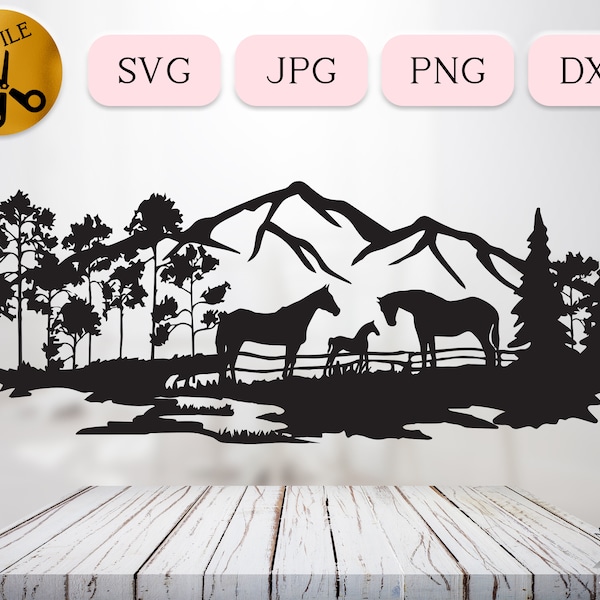 Reiter Illustration, Pferdehof Silhouette, Wildpferd Clipart, Pferdehof Vektor, Pferdemädchen Vektor Cricut, Hengst und Stute Png, Land Dxf