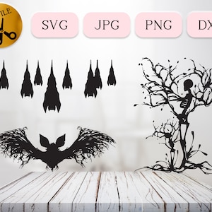 Pakiet szkieletów SVG, wiszące nietoperze Clipart, wampirzy nietoperz SVG, projekt latającego nietoperza na Halloween, Nightmare before Christmas JPG PNG dxf