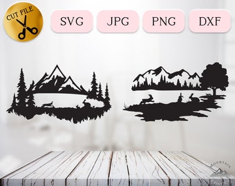 Easter Nature Scene SVG Bundle, Wildlife Rabbit Clipart Hare, Cute Outdoors Bunny Family Silhouette, Woodland landscape Vector JPG PNG dxf