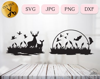 Hunting and Fishing Svg Bundle, Wildlife Hunt Silhouette, Jumping Fish Clipart, Marsh Cattail Svg, Duck Hunter Svg, Deer Hunting Png Jpg Svg
