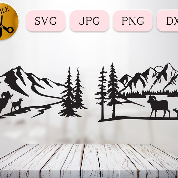 Mountain Goat SVG Bundle, Wild Ram Silhouette, Goat Kid Family Vector, Bighorn Sheep Clipart, Mountain Sheep Baby Lamb DXF Nature JPG png