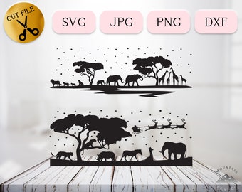 Christmas in July SVG Bundle, Safari Scene with Snow, Whimsical Christmas Svg Cricut, Funny Christmas Silhouette, Africa Animals Dxf Jpg Png